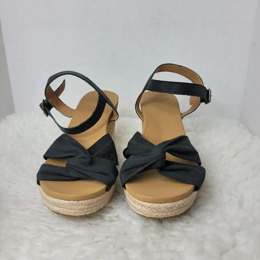 UGG Joslyn Women’s Sandals Platform Size 10 Wedge Cork Heel Leather Canvas Shoes